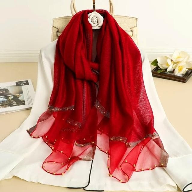 【巴黎精品】現貨+預購 真絲絲巾羊毛圍巾(釘珠拼紗雙色桑蠶絲女配件13色a1gt10)