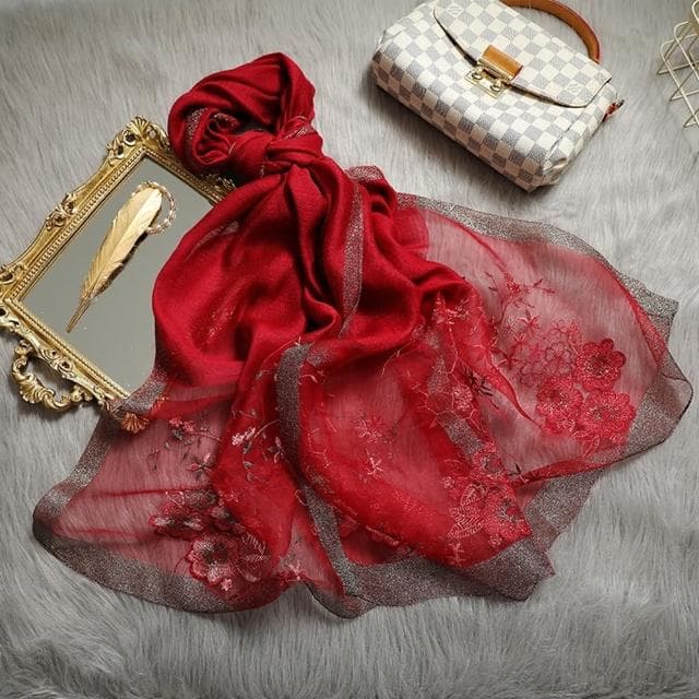 【巴黎精品】現貨+預購 真絲絲巾羊毛圍巾(桑蠶絲繡花捲邊披巾女配件8色a1gt39)
