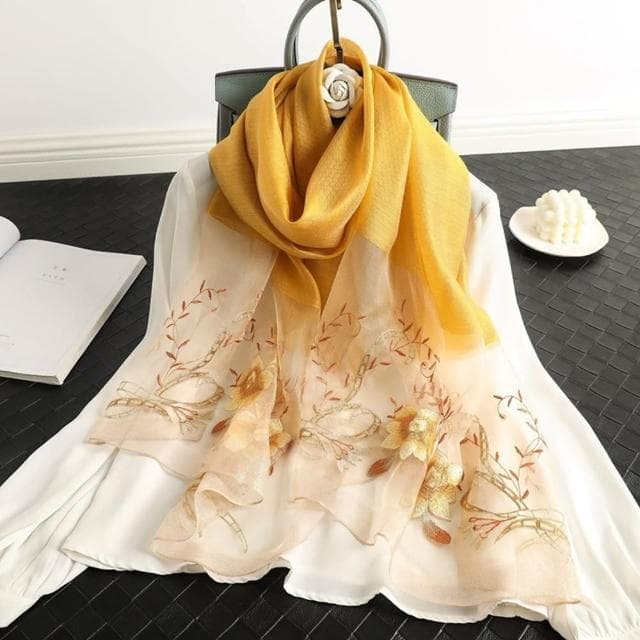 【巴黎精品】現貨+預購 真絲絲巾羊毛圍巾(桑蠶絲混紡牡丹刺繡女配件9色a1gt36)