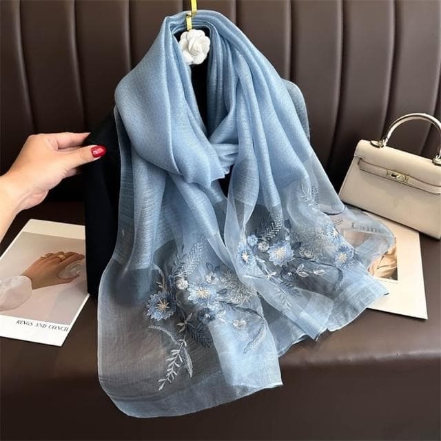 【巴黎精品】現貨+預購 真絲絲巾羊毛圍巾(桑蠶絲拼接紗巾刺繡女配件11色a1gt21)
