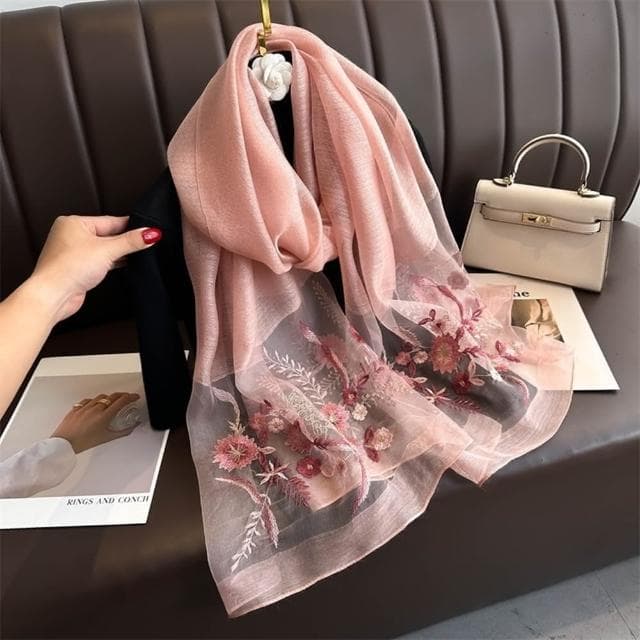 【巴黎精品】現貨+預購 真絲絲巾羊毛圍巾(桑蠶絲拼接紗巾刺繡女配件11色a1gt21)
