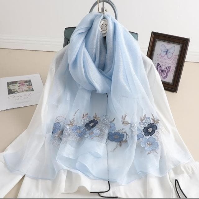 【巴黎精品】現貨+預購 真絲絲巾羊毛圍巾(桑蠶絲繡花薄款披肩女配件8色a1gt47)