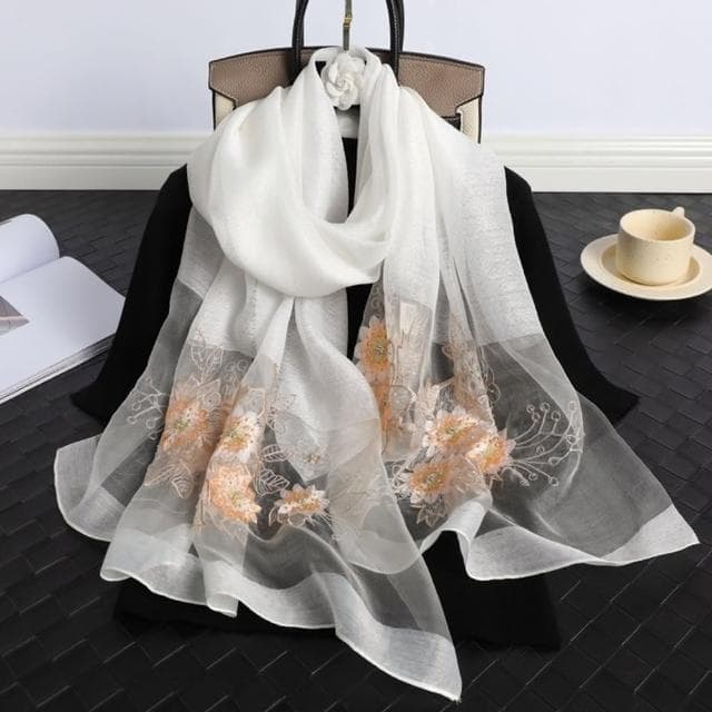 【巴黎精品】現貨+預購 真絲絲巾羊毛圍巾(桑蠶絲手工繡花紗巾女配件9色a1gt35)