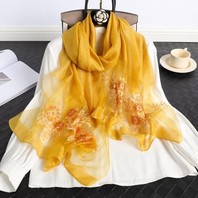 【巴黎精品】現貨+預購 真絲絲巾羊毛圍巾(桑蠶絲手工繡花紗巾女配件9色a1gt35)