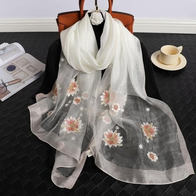 【巴黎精品】現貨+預購 真絲絲巾羊毛圍巾(薄透刺繡紗巾桑蠶絲女配件11色a1gt30)