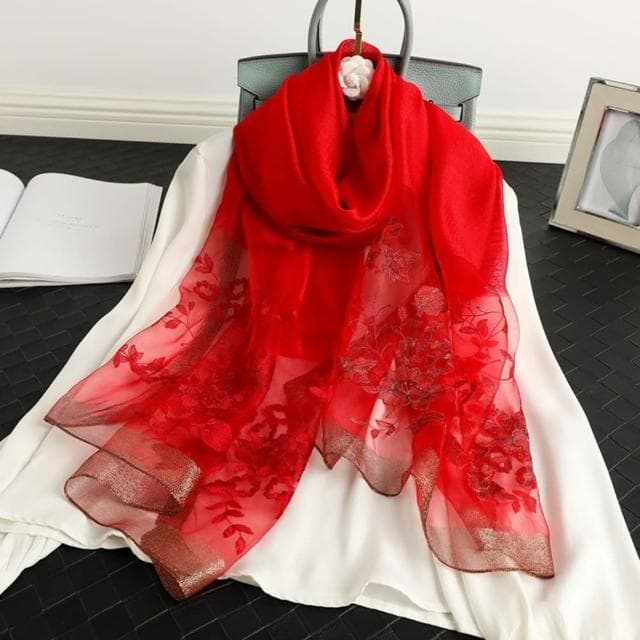 【巴黎精品】現貨+預購 真絲絲巾羊毛圍巾(海棠花刺繡桑蠶絲捲邊女配件8色a1gt16)