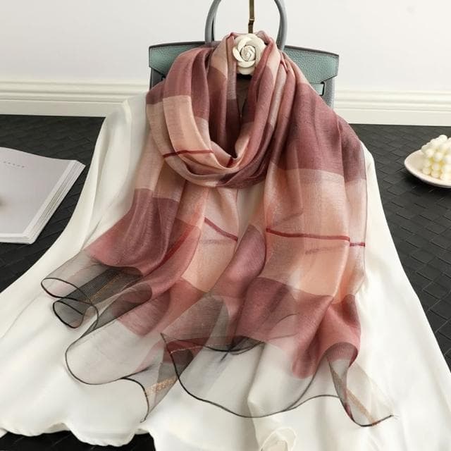 【巴黎精品】現貨+預購 真絲絲巾羊毛圍巾(舒適格紋拼色桑蠶絲女配件7色a1gt32)