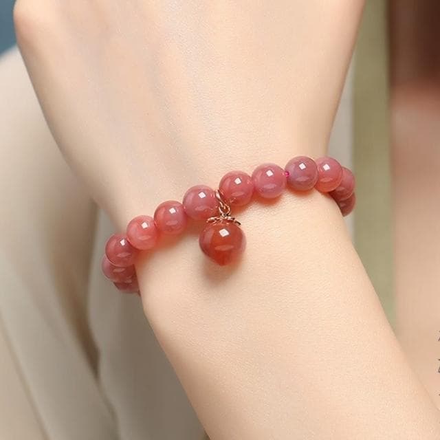 【LEESA】避邪手鍊\保平安\桃子吊墜\鹽源瑪瑙手鍊\單圈手鍊\女手鍊\水晶手鍊\小清新手鍊\送女生禮物