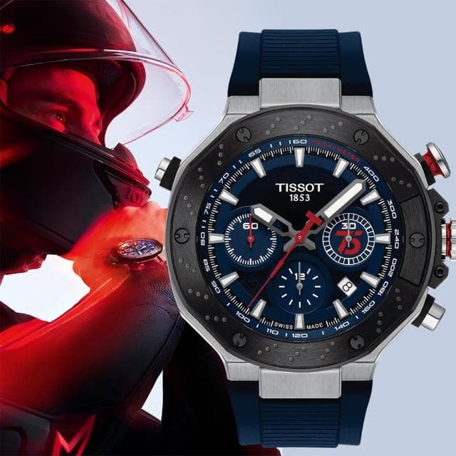 【TISSOT 天梭 官方授權】MOTOGP 75周年2024限量三眼計時機械錶-45mm 母親節 禮物 送禮(T1414272704100)