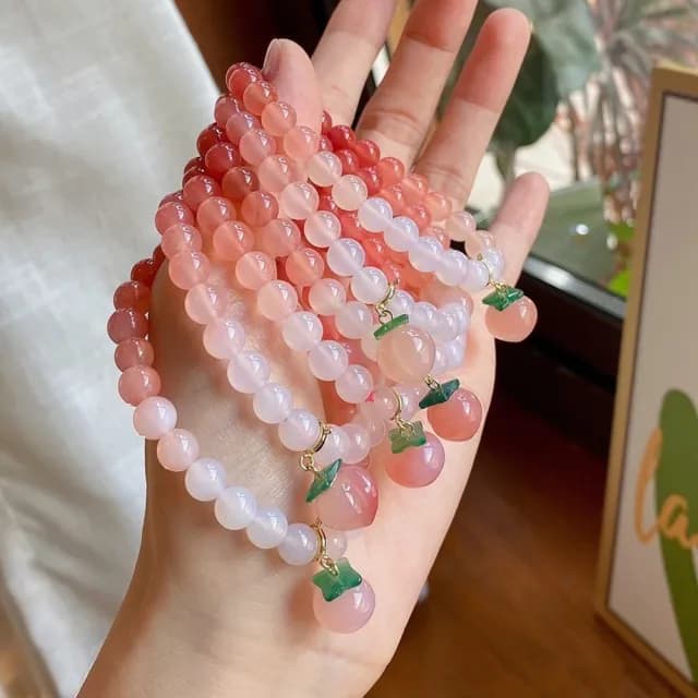 【KT DADA】情人節禮物 包包 鹽源瑪瑙手鍊 水晶手鍊 避邪手鍊 小清新手鍊 護身 送閨蜜 單圈手鍊桃子吊墜 女