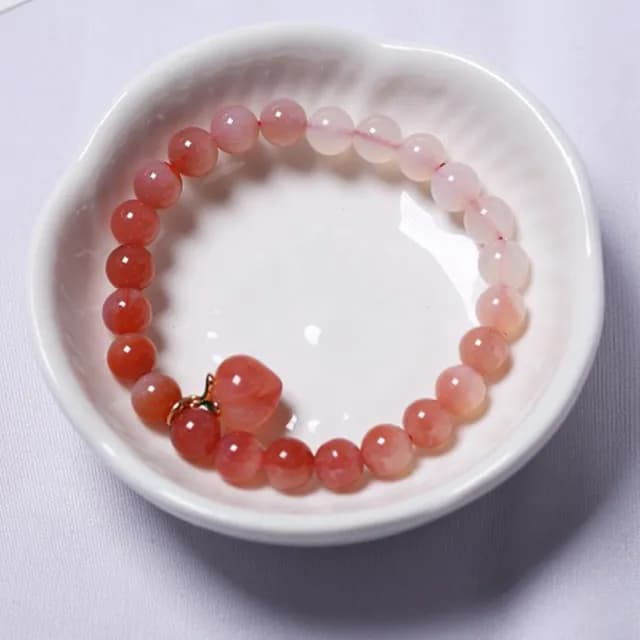【MoonDy】情人節禮物 包包 水晶手鍊 避邪手鍊 小清新手鍊 鹽源瑪瑙手鍊護身 送閨蜜 單圈手鍊桃子吊墜 女生