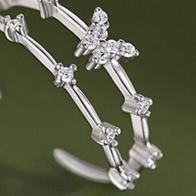 【LEEHER】雙層戒指/閨蜜戒指/指環/生日禮物/純銀戒指/首飾/銀戒指/蝴蝶戒指/可調式戒指