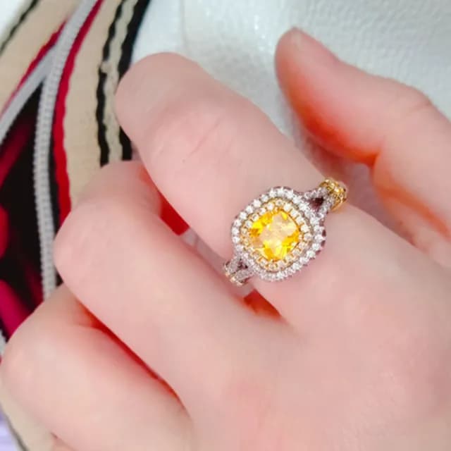 【LEEHER】女生/純銀戒指/黃鋯石戒指/方形鋯戒/食指戒/歐美戒指/結婚鋯戒/生日禮物/送長輩/生日