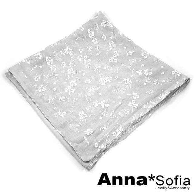 【AnnaSofia】柔軟棉麻感披肩圍巾-蕾絮絨花 現貨(灰系)