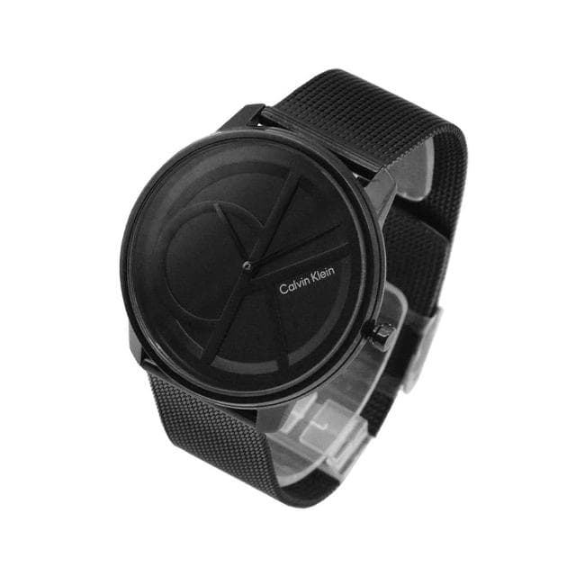 【Calvin Klein 凱文克萊】黑色系經典大CK logo 低調氣質 米蘭帶錶帶 手錶 CK錶 39mm 情人節(25200028)