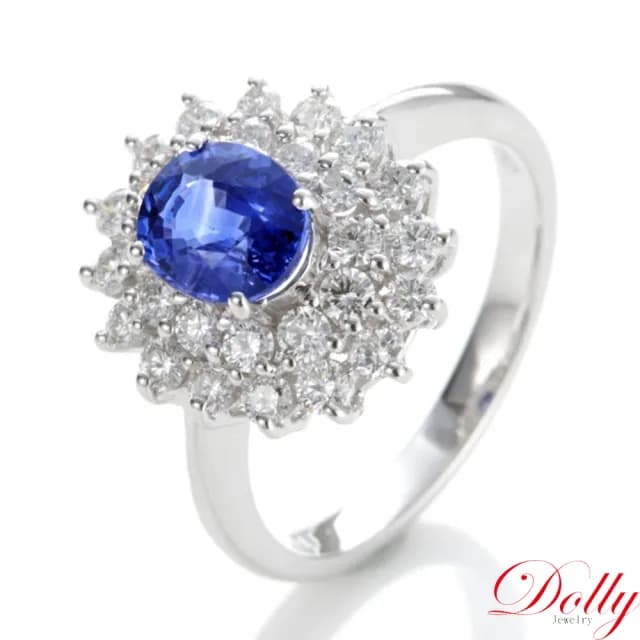 【DOLLY】1克拉 無燒斯里蘭卡藍寶石14K金鑽石戒指-005(母親節 長輩送禮 交換禮物首選)