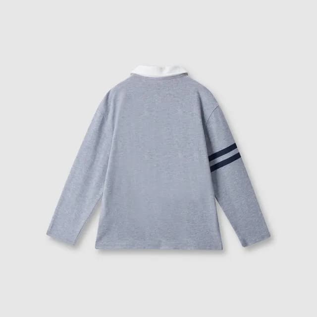 【GAP】兒童裝 Logo純棉刺繡長袖POLO衫-灰色(641912)