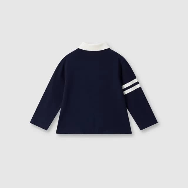 【GAP】兒童裝 Logo純棉刺繡長袖POLO衫-海軍藍(641912)
