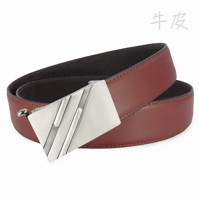 【CH-BELT 銓丞皮帶】父親節禮物 真皮 牛皮-男士自動扣皮帶 免打孔 男皮帶紳士腰帶(暗紅)