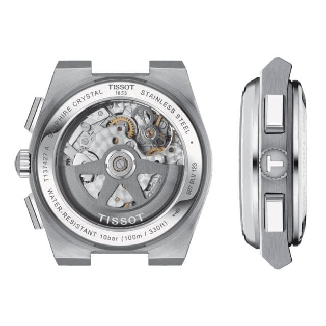 【TISSOT 天梭 官方授權】PRX系列 復古風酒桶型三眼計時機械錶-41.5mm/綠 情人節 禮物(T1374271109100)