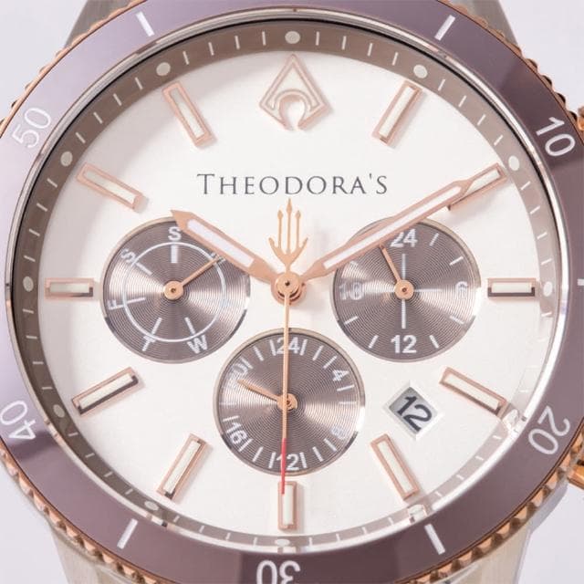【THEODORA’S 希奧朵拉】水行俠夜光潛水手錶(熊貓款) 米白灰面-鋼鍊帶玫金