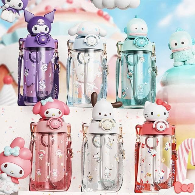 【TDL】HELLO KITTY美樂蒂酷洛米大耳狗兒童水壺彈跳吸管水壺附背帶650ml 73064(生日禮物 聖誕節 平輸品)