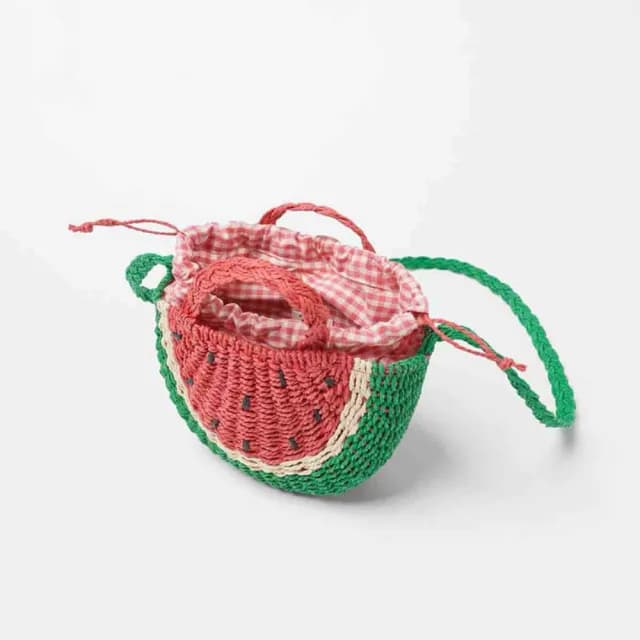 【巴黎精品】情人節禮物 草編包手提包渡假風單肩側背包大容量流蘇編織包(可愛西瓜造型斜背女包包a1hb32)