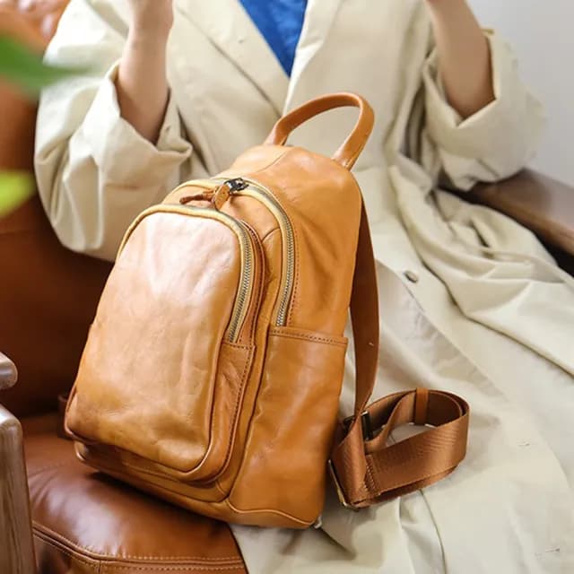 【LEESA】情人節禮物 真皮後背包\女生包包\黑色包包\小後背包\歐美包包\真皮包包\牛皮包包\復古後背包\植鞣