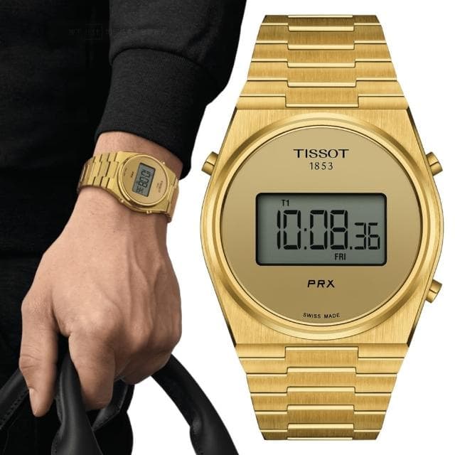 【TISSOT 天梭 官方授權】PRX 復古數位對錶 母親節 禮物 推薦(T1374633302000 / T1372633302000)