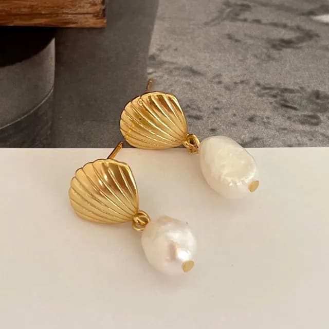 【MoonDy】情人節禮物 耳釘 純銀耳還 金耳環 銀耳環 復古耳環 珍珠耳環 貝殼耳環 歐美耳環 氣質耳環 小飾品