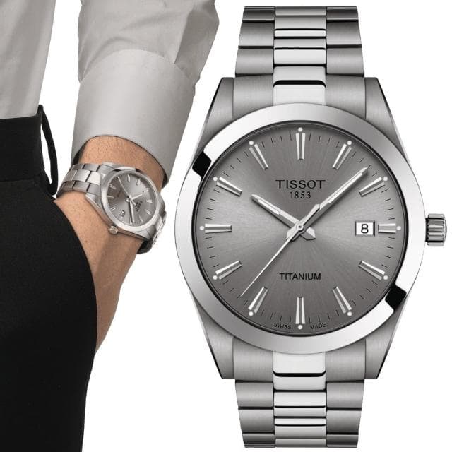 【TISSOT 天梭 官方授權】低敏輕巧 鈦金屬 紳士腕錶 母親節 禮物 推薦(T1274104408100)