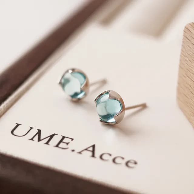 【UME.Acce】情人節禮物 藍水晶純銀耳環(純銀 S925純銀 耳環 純銀耳環 藍水晶 小耳環)