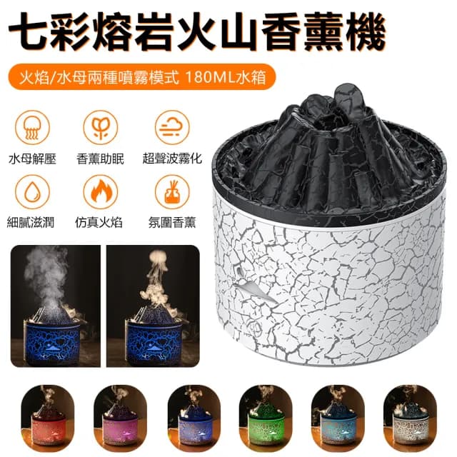 【Nil】七彩熔岩火山香薰機 桌面仿真煙圈加濕器 氛圍燈火焰香氛機 水母噴霧器 精油擴香機 180ml