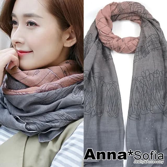 【AnnaSofia】保暖棉麻感圍巾披肩 現貨(拷克邊花紋款任選)
