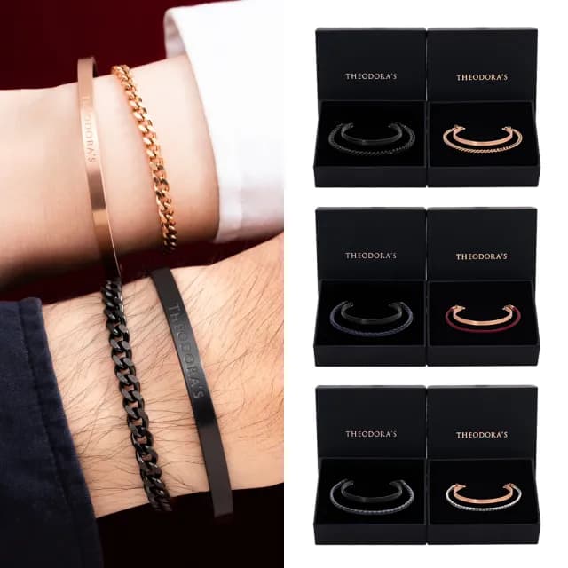 【THEODORA’S 希奧朵拉】精選多款｜相遇線索C型雙圈情侶對飾手鍊禮盒(情侶手環 情侶飾品 情人節禮物)