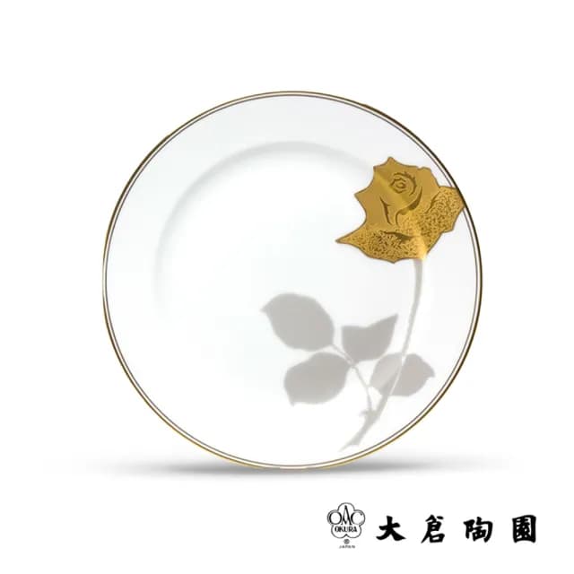 【大倉陶園】日本皇室御用瓷器 限量日本製 釉上彩 金玫瑰主餐盤 26cm(百年經典/禮品/送禮)