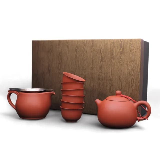 【台灣製造 鶯歌陶藝】精緻西施壺茶具禮盒 八入組(茶具 茶壺 朱泥 紫砂 茶海 公道杯 泡茶壺)