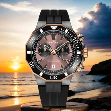 【EDOX 伊度】Delfin 海豚200米潛水計時手錶-43mm 送禮 禮物 推薦(E10112.357GRNCA.BRNR)