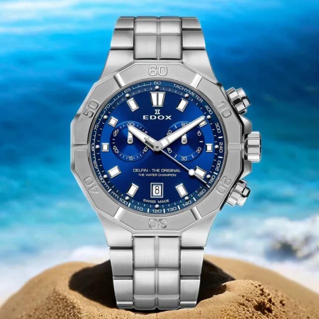 【EDOX 伊度】Delfin 海豚200米潛水計時手錶-43mm 送禮 禮物 推薦(E10113.3M.BUIN)