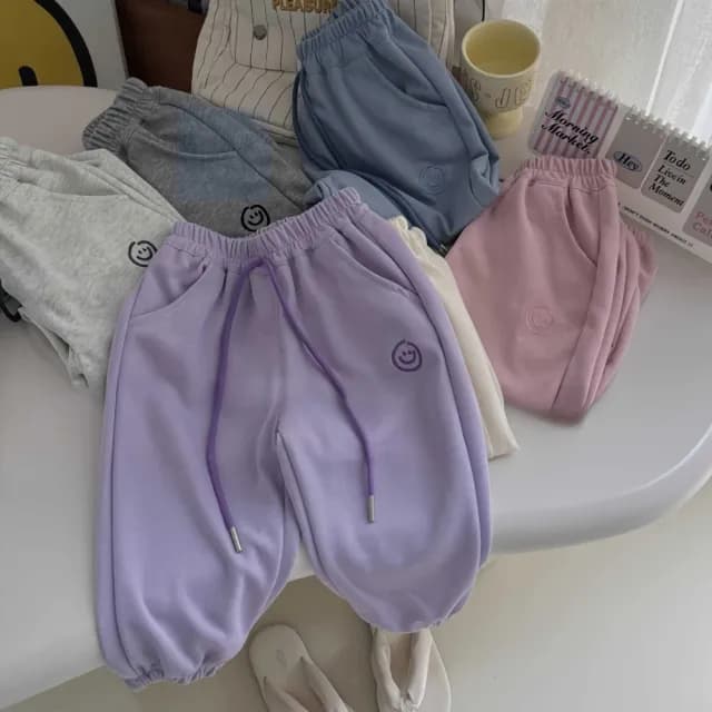 【Baby 童衣】兒童長褲 笑臉簡約素色束腳運動褲 童裝 89086(共５色)
