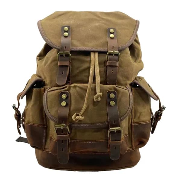 【巴黎精品】父親節禮物 後背包帆布雙肩包(復古防水多口袋拼皮男女包包5色a1hf2)