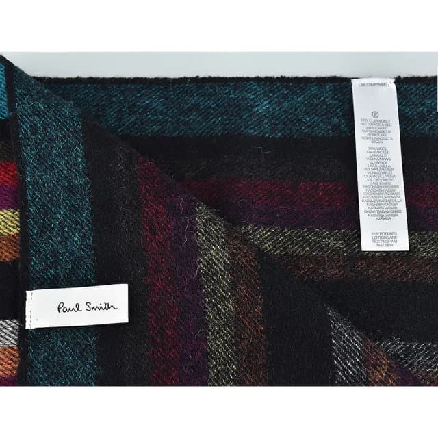 【Paul Smith】PAUL SMITH草寫LOGO羔羊絨混紡羊絨條紋設計圍巾(多色)