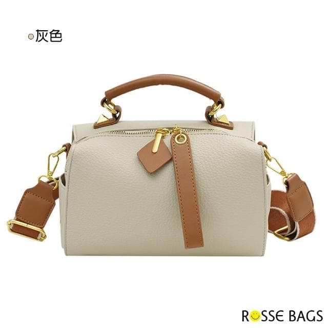 【Rosse Bags】母親節禮物 質感潮流配色軟皮手提肩背枕頭包(現+預  白色 / 灰色 / 卡其色 / 棕
