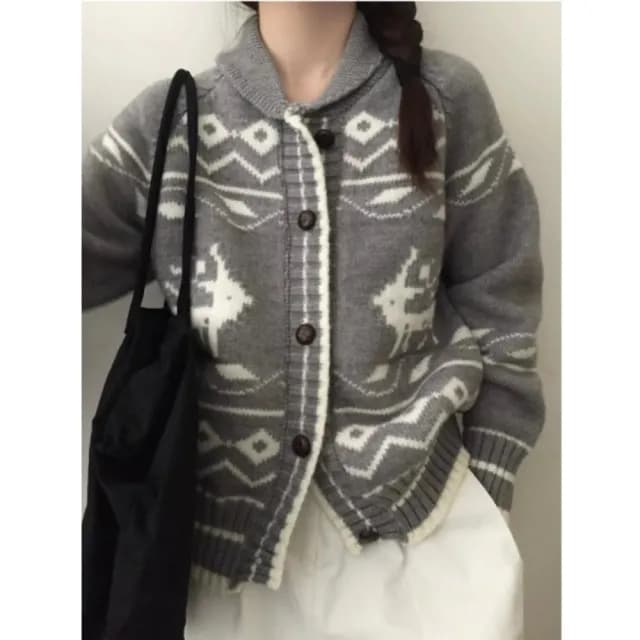 【巴黎精品】情人節禮物 現貨+預購 針織外套長袖毛衣(聖誕麋鹿提花休閒女外套2色a1hj104)