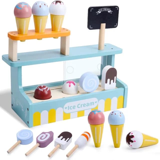 【CuteStone】兒童木頭繽紛冰淇淋與雪糕組套裝玩具(木質木頭玩具 生日玩具 冰淇淋玩具 女孩玩具)