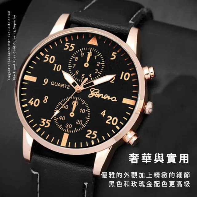 【百搭腕錶】闇黑玫瑰金商務手錶(石英錶 休閒錶 方形錶 腕錶 男錶 禮物 簡約手錶 國中 高中生 錶帶)