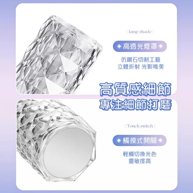 【QIDINA】夢幻16色動態變換水波紋水晶燈-E(小夜燈 星空燈 投影燈 生日禮物 氣氛燈)