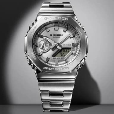 【CASIO 卡西歐】G-SHOCK 八角金屬雙顯腕錶 母親節 禮物 推薦(GM-2110D-7A)