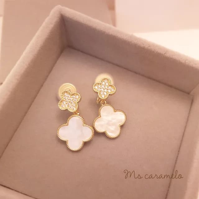 【焦糖小姐 Ms caramelo】合金 夾式 彩貝 鋯石耳環(鋯石耳環)