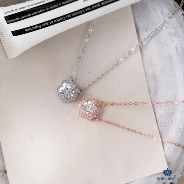【Porabella】925純銀花朵鑲鑽吊墜 梅花項鍊 鑲鑽項鍊 鋯石鎖骨鏈 法式小眾 生日禮物送女友 Necklace